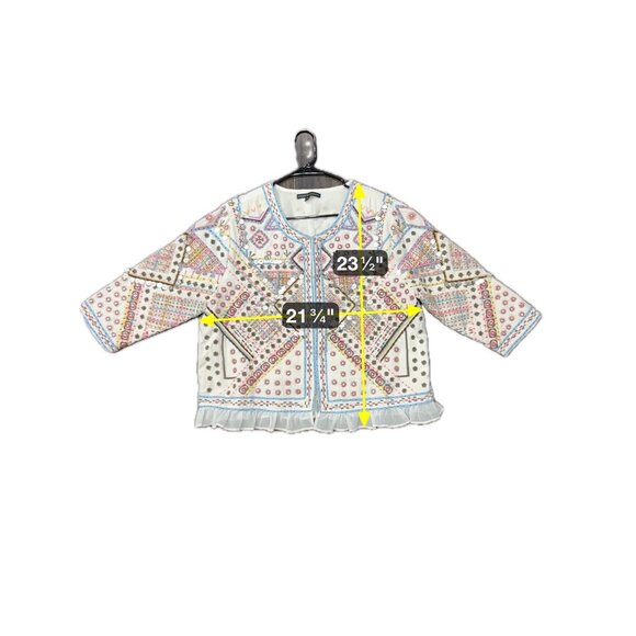 Indigo Moon Embroidered Ruffle Jacket Multicolor Sz XL Embellished Beaded Artsy - Picture 8 of 10